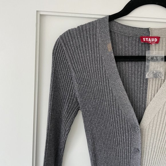 Staud Shoko Colorblock Sweater Dress Heather Grey/Charcoal Ribbed Knit V-neck XS - Picture 6 of 12